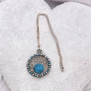 Blue Navajo Spiderweb Turquoise Pendant Necklace 20" Chain Women's G+ with Pouch